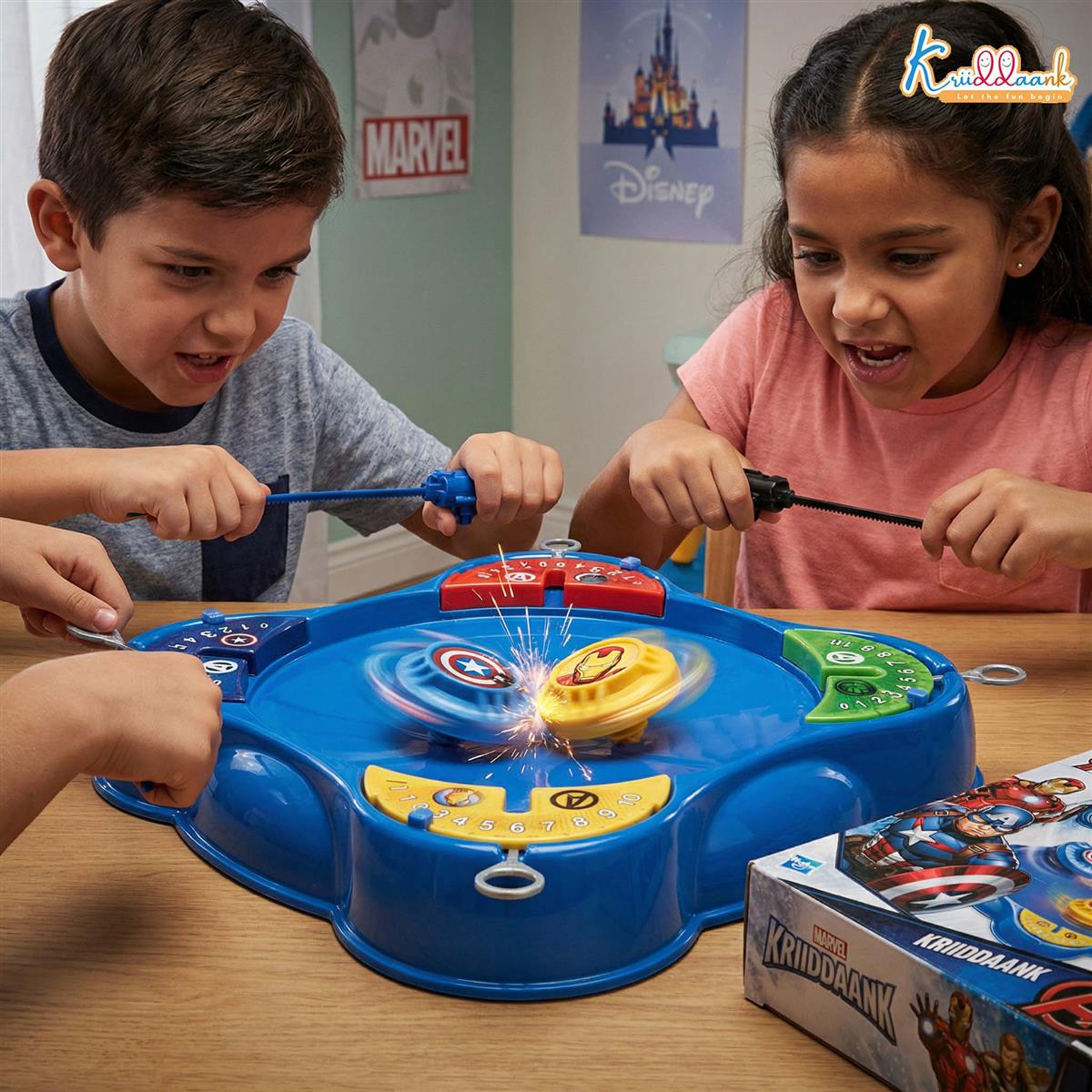 Kriiddaank Marvel Avengers Theme Spinning Top Battle Set - Includes 1 Arena Base, 4 Rip Cords & 4 Tops