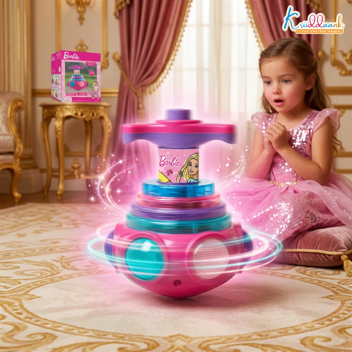 Kriiddaank Dizzy Glow Top Barbie - Musical Spinning Top Toy with 360 Degree Rotation