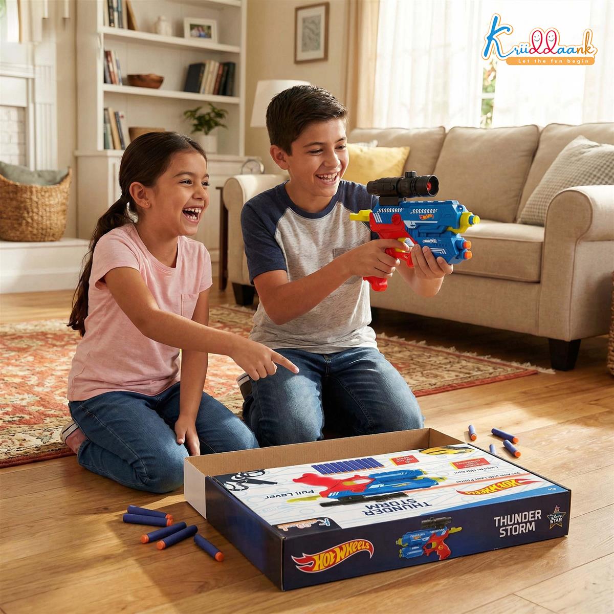 HW Thunder Storm Strike Blaster Toy Gun with Laser Pointer & 10 Soft EVA Darts, High-Velocity Multi