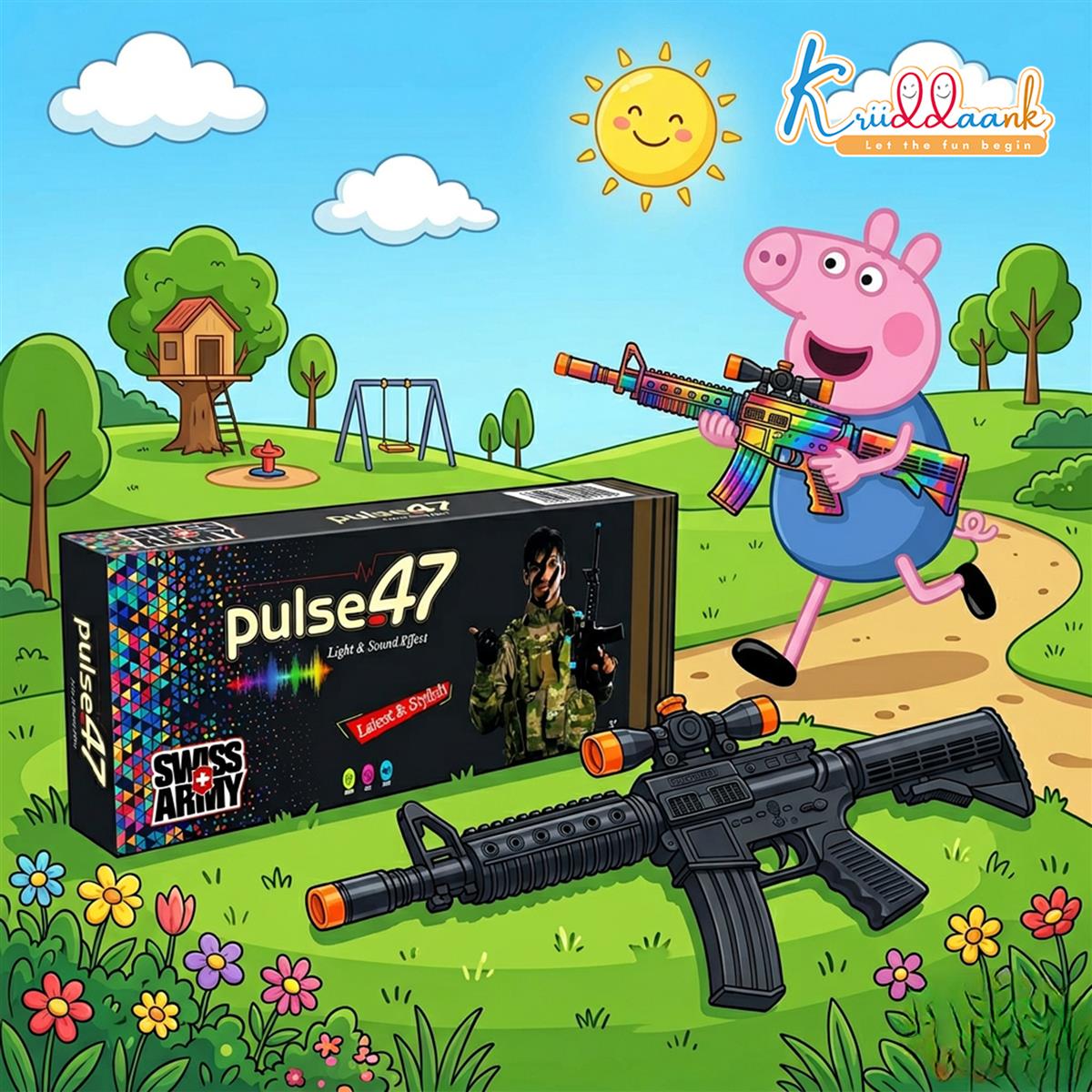 Kriiddaank AK-47 Style Toy Rifle - Realistic Battery Operated Soft Bullet Blaster with Lights, Sound & Bayonet