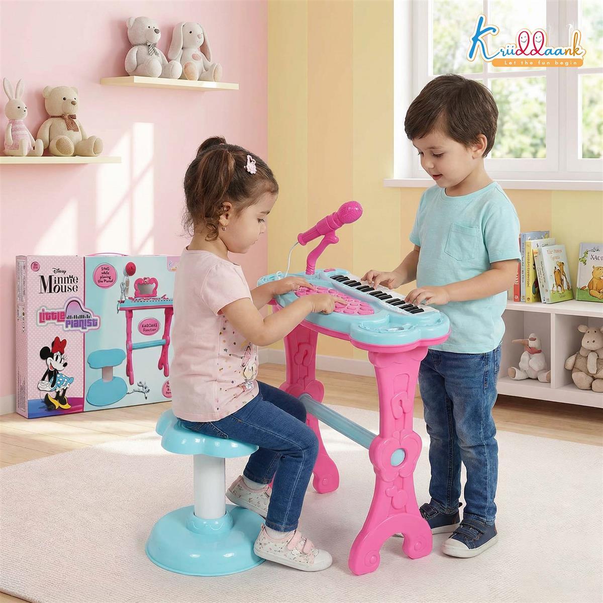 Kriiddaank Minnie Mouse Little Pianist Keyboard for Girls â€“ Musical Toy with Microphone, Stool & Dress