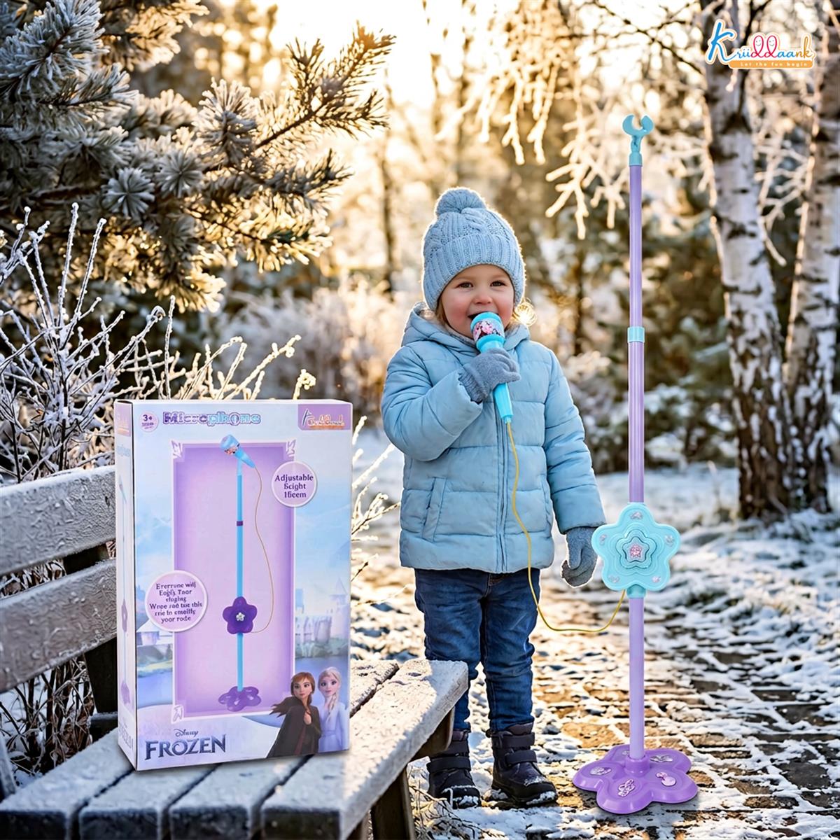 Kriiddaank Frozen Theme Karaoke Microphone with Adjustable Stand for Kids Sky blue