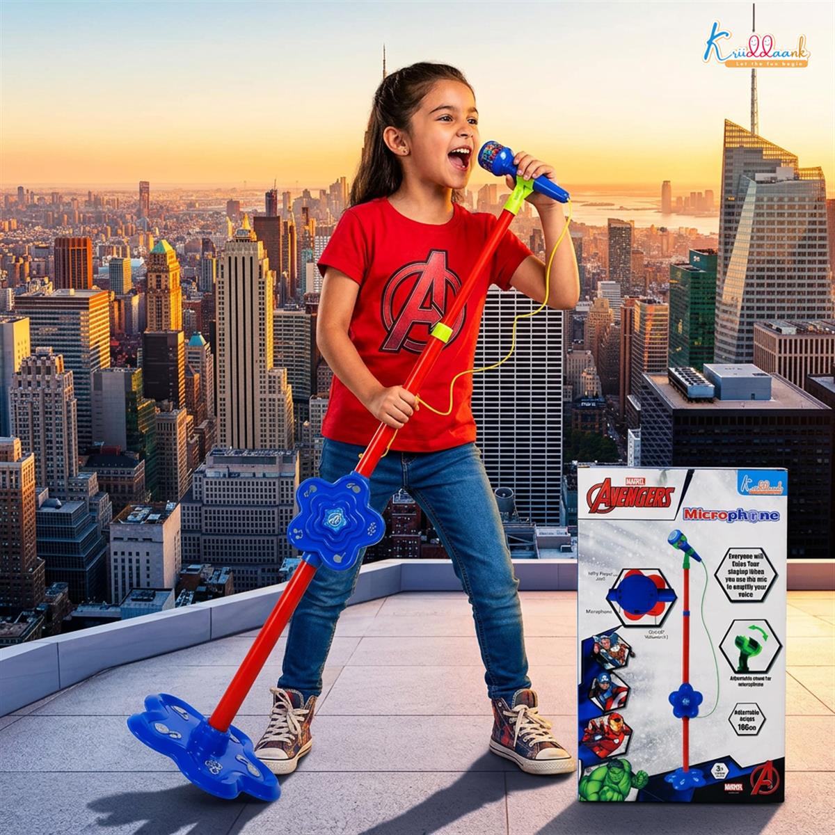 Kriiddaank Marvel Avengers Karaoke Microphone with Adjustable Stand for Kids Red