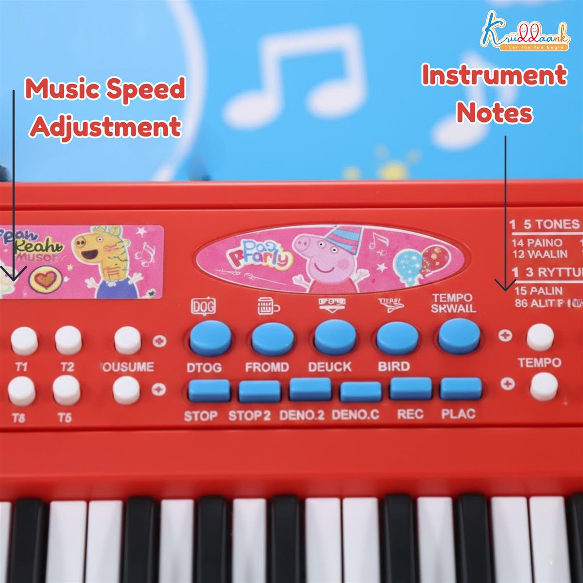 Kriiddaank Peppa Pig Theme Musical Keyboard Piano for Toddlers with Microphone & USB