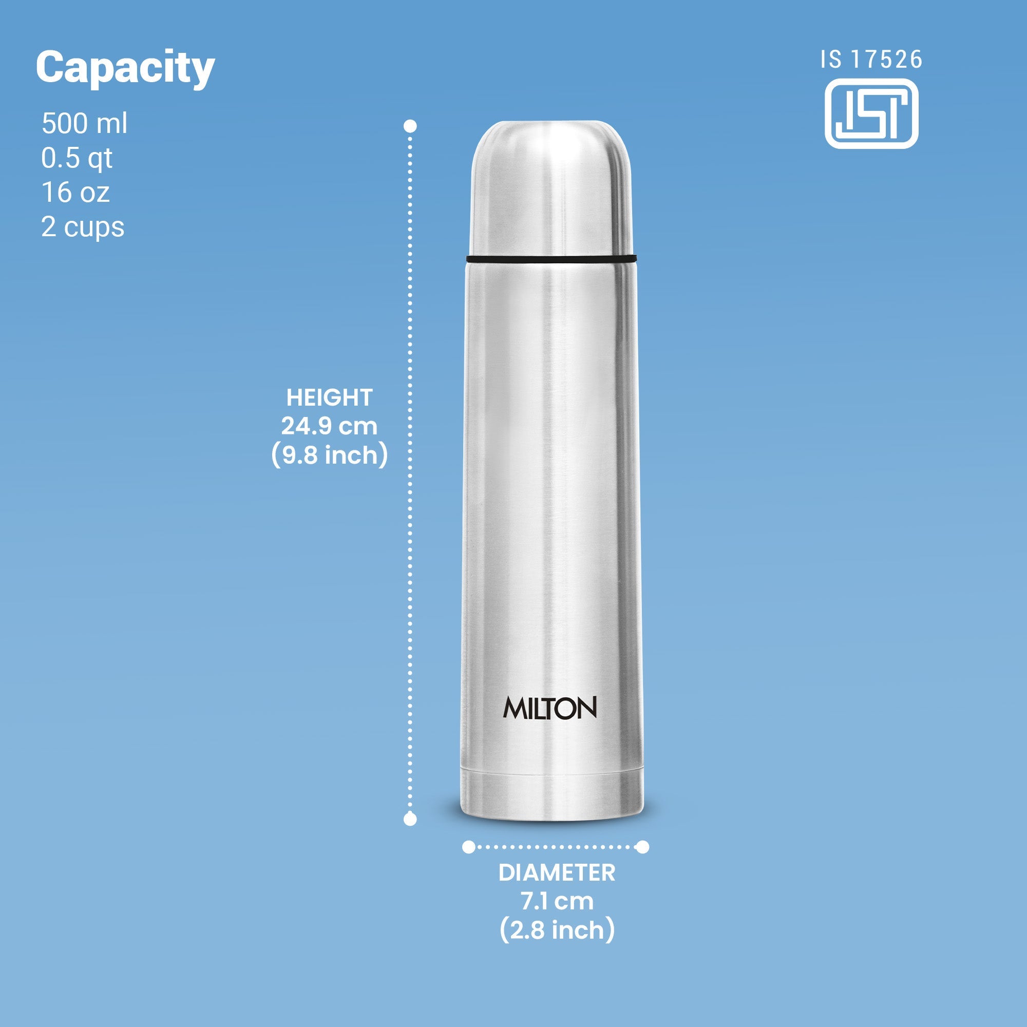 Milton Plain Lid Thermosteel Bottle Silver