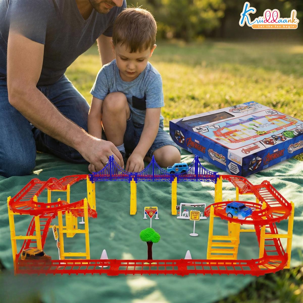 Kriiddaank Avenger Theme Portable Car Track Playset - 86 Pcs
