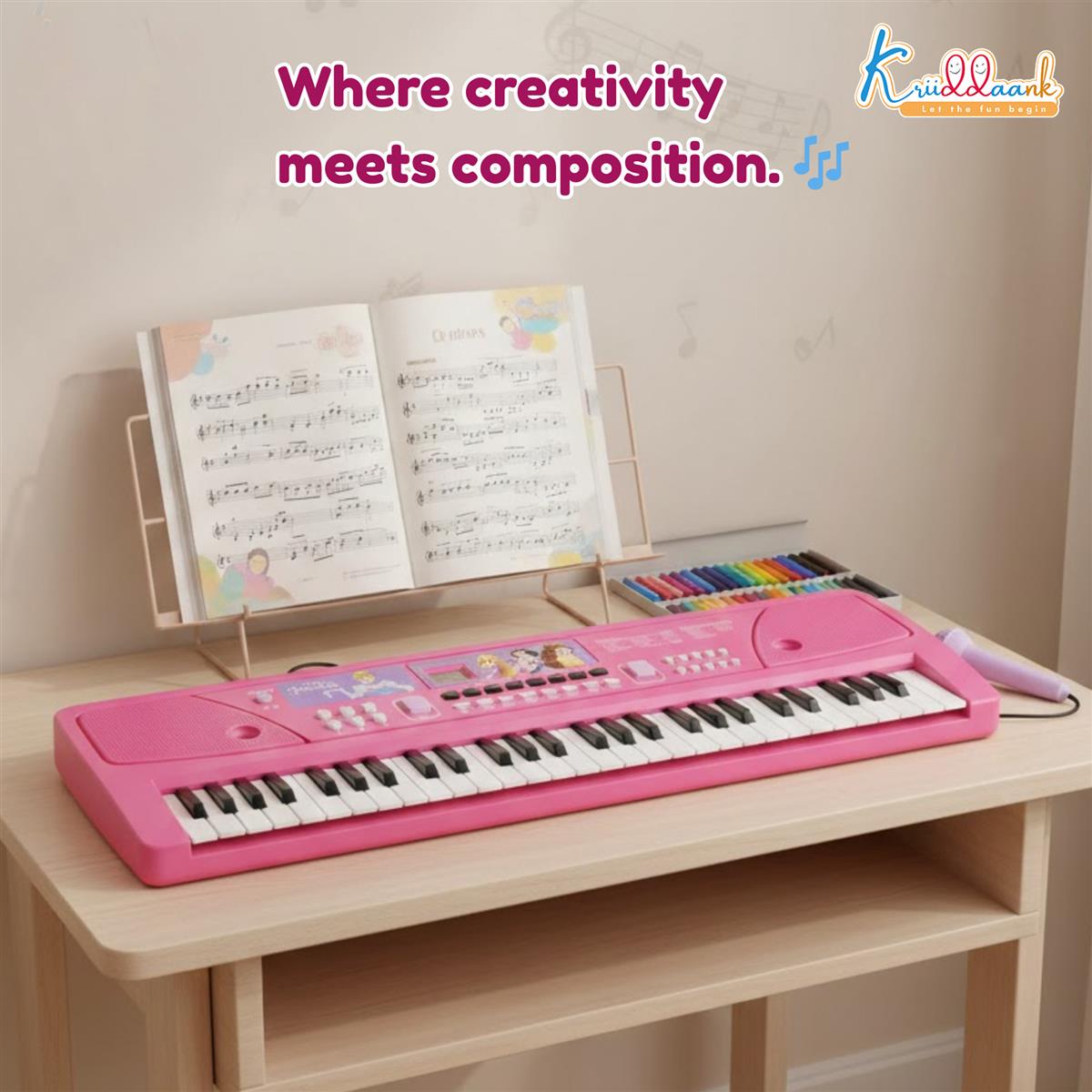 Kriiddaank Disney Princess Keyboard Piano for Kids - 37 Keys Pink