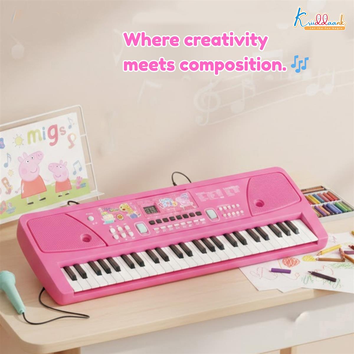 Kriiddaank Hasbro Peppa Pig 37-Key Musical Keyboard with Microphone