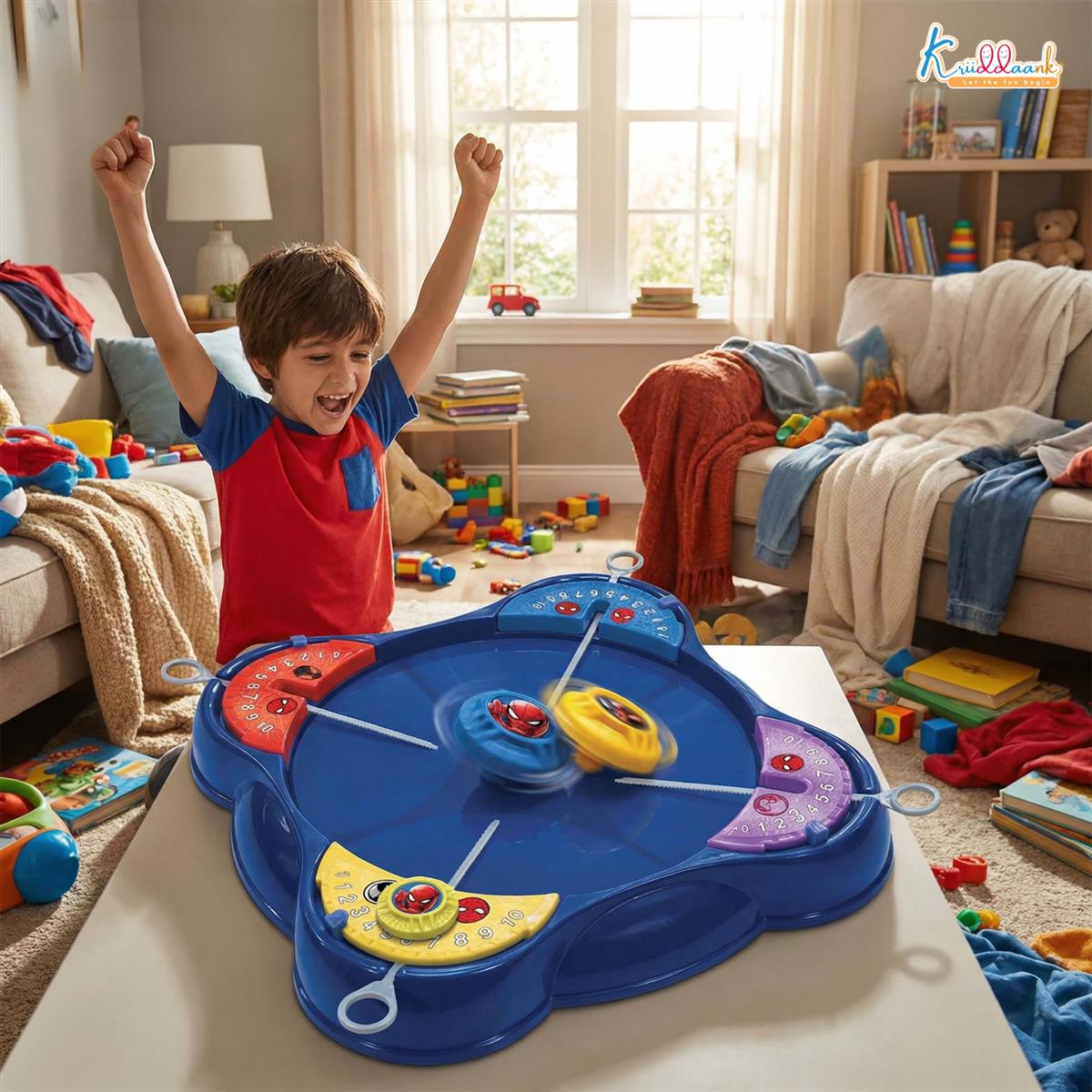 Kriiddaank Spiderman-Inspired Spinning Top Set - 5-Piece Battling Toy for Kids 5+