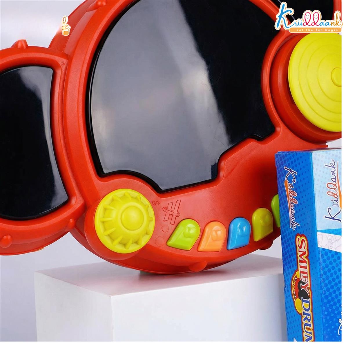 Kriiddank  Smiley Drum Musical Toy for Kids with 3 Drum Pads, Cymbal & Flashing 3D Lights