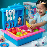 Kriiddaank Stitch Toy Kitchen Sink Playset with Electric Faucet & Running Water - 22 Pcs