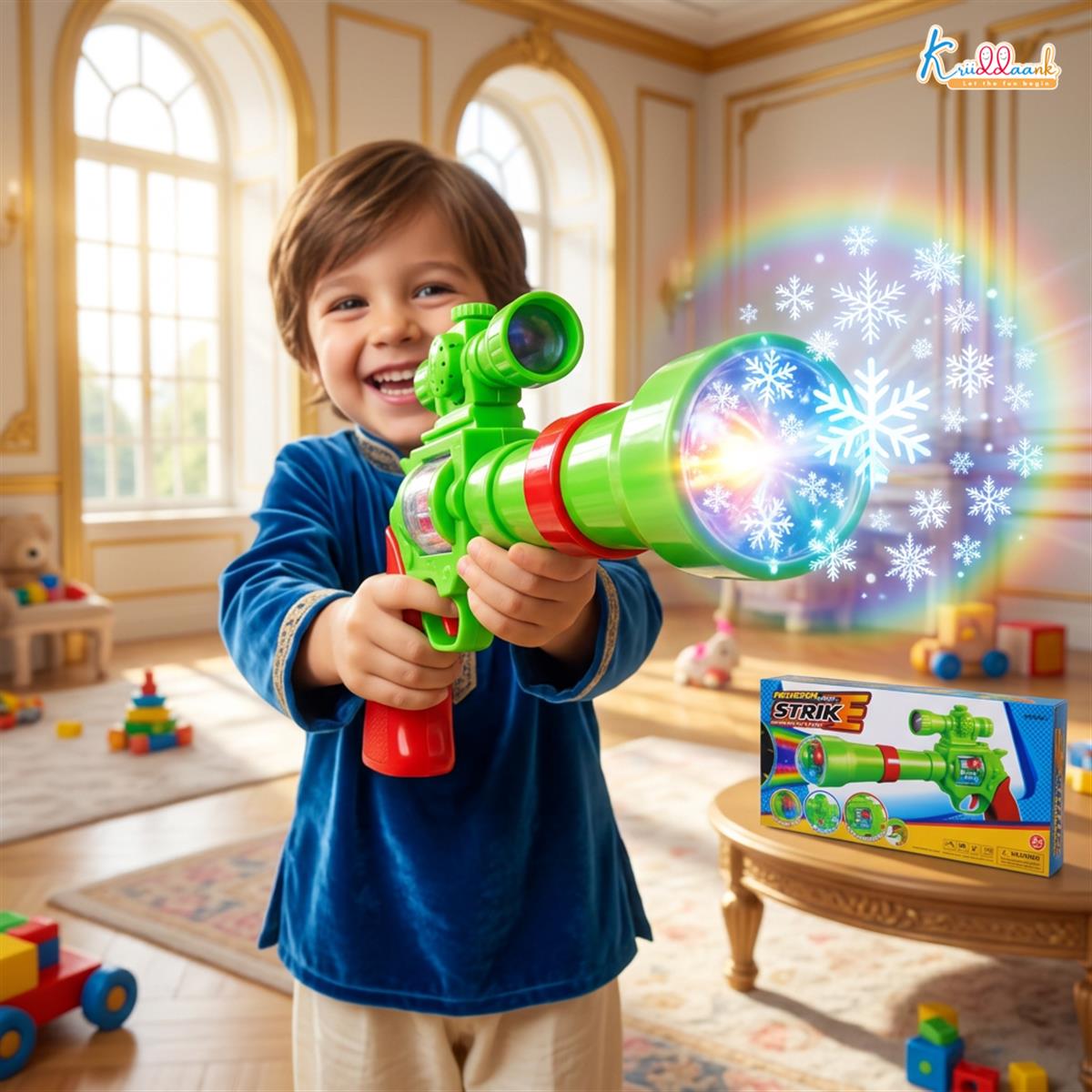 Kriiddaank Strike Gun Toy - Kids Safe Soft Bullet Blaster with Foam Bullets, Sound & Projection Lights