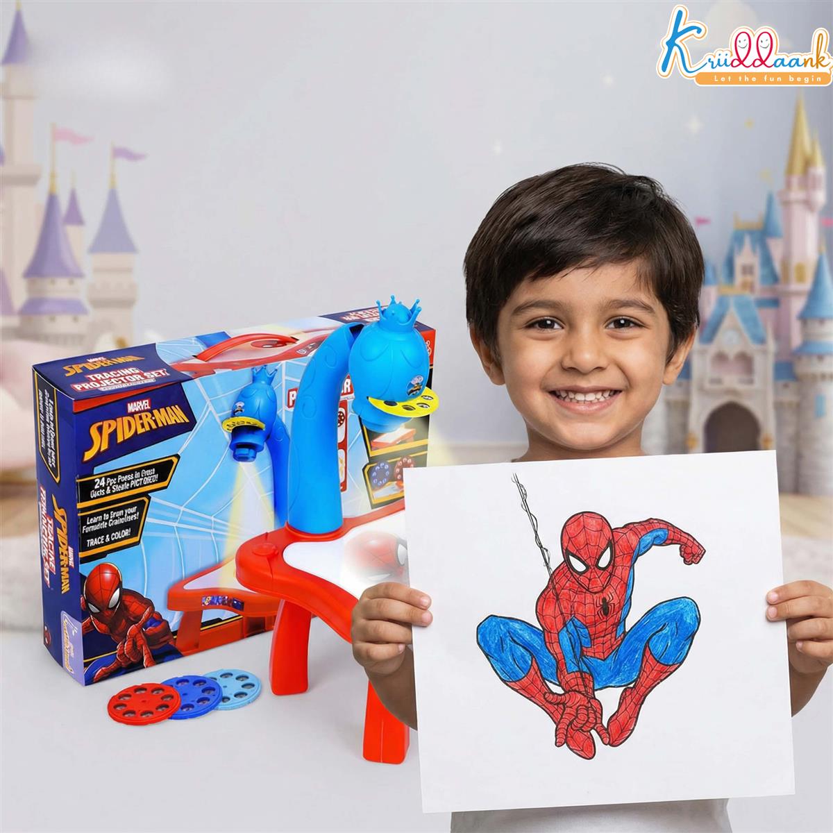 Kriiddaank Spiderman Tracing Projector Set for Kids Blue