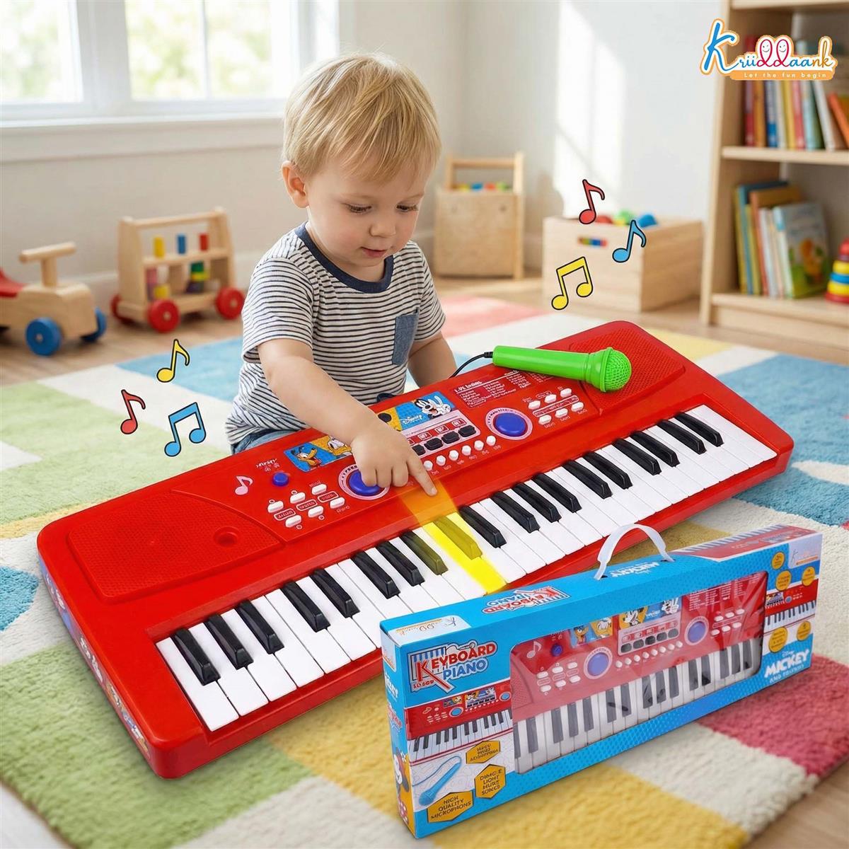 Kriiddaank Mickey Theme Kids Keyboard Piano with Microphone - 37 Keys
