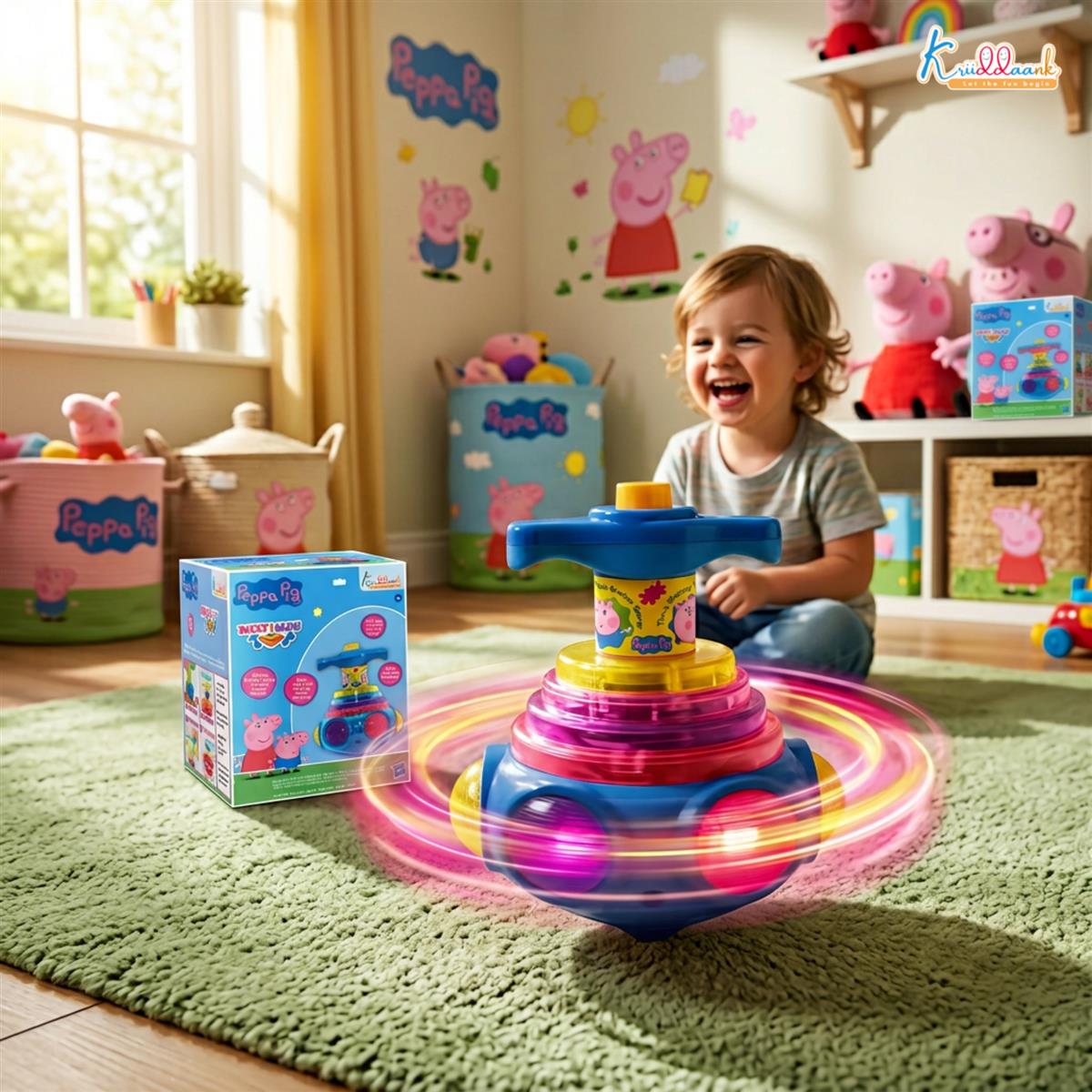 Kriiddaank Peppa Pig Dizzy Glow Top - Musical Spinning Top Toy with LED Flashing Lights,