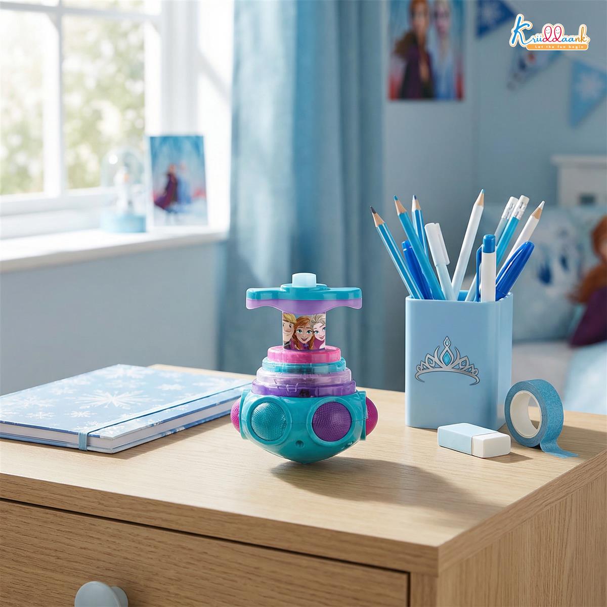 Kriiddaank Frozen Dizzy Glow Top - LED Light & Music Spinning Top Toy for Kids,