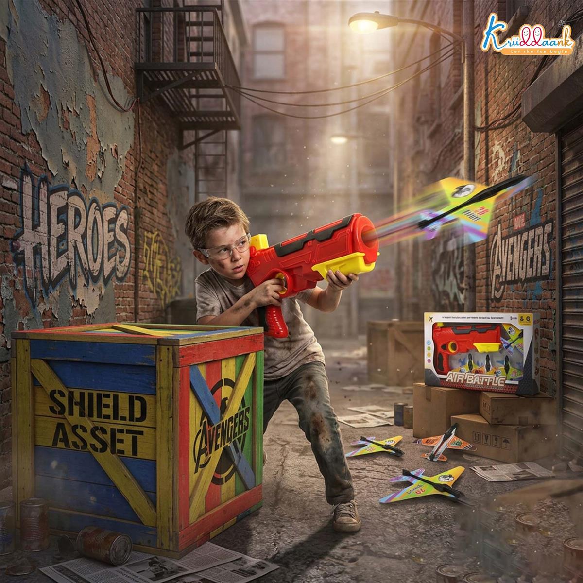 Kriiddaank Bullet Airplane Launcher Gun Playset with Sound for Kids | Soft Bullet Blaster Toy with 4 Foam Glider Planes