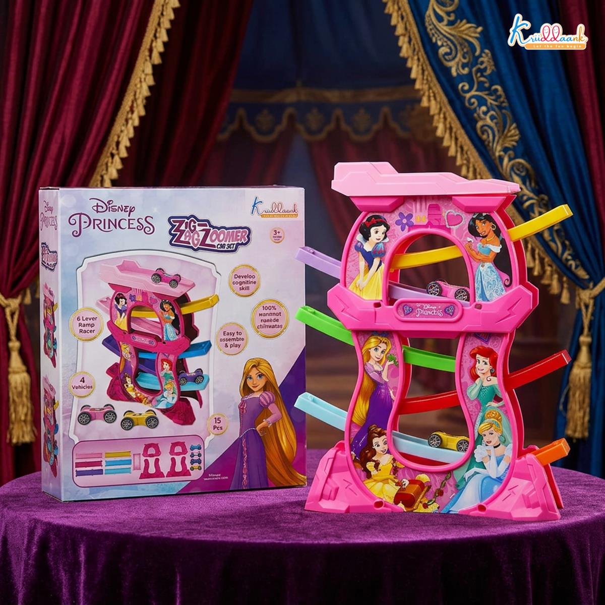 Kriiddaank Princess Zig Zag Zoomer Ramp Racer Car Track for Toddlers Pink