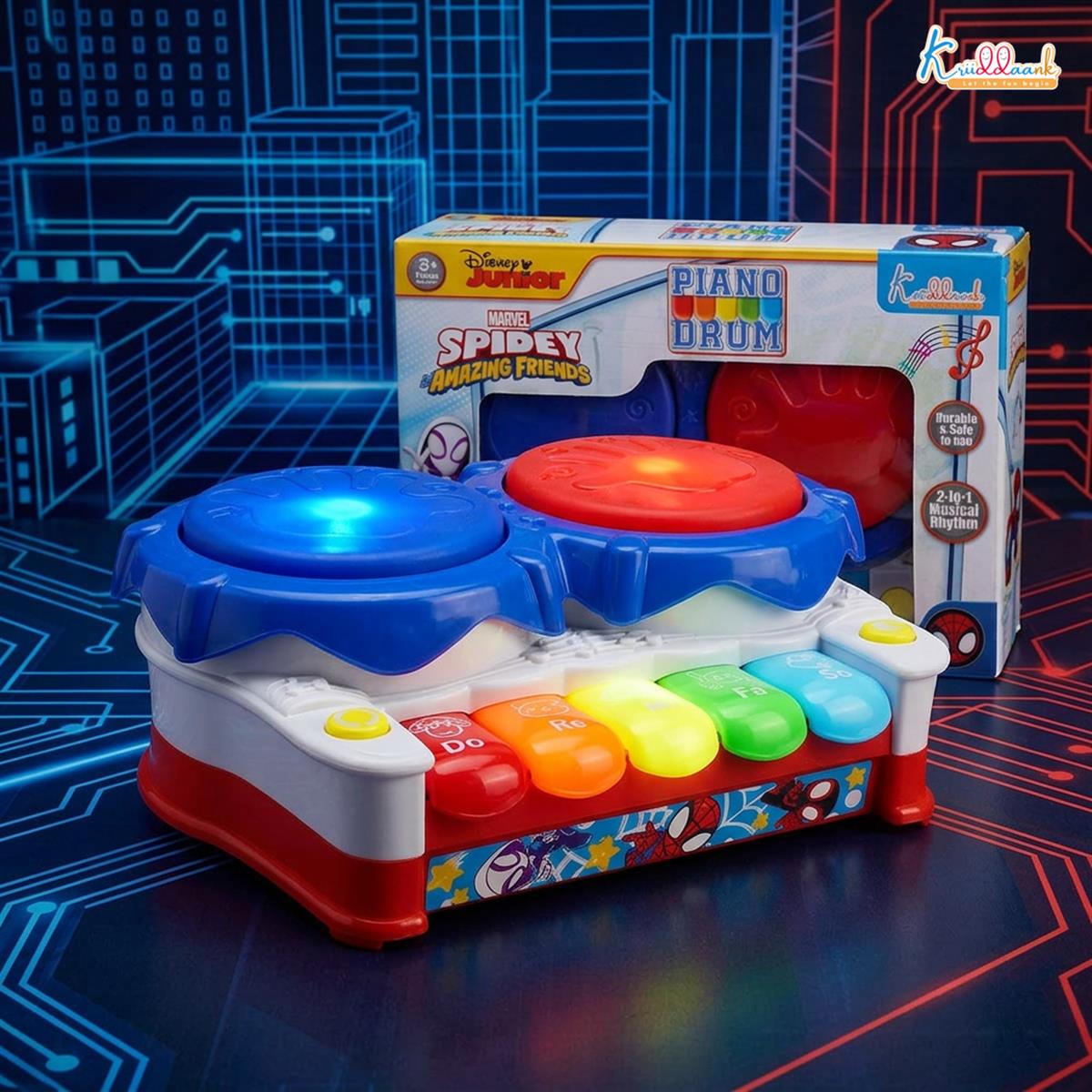 Kriiddaank Spiderman Theme 2-in-1 Drum and Piano Music Toy for Kids