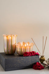 Doft Zen Lotus - Flower Cut Cylinder Candle | Olive Green & Pink | Peony Promise