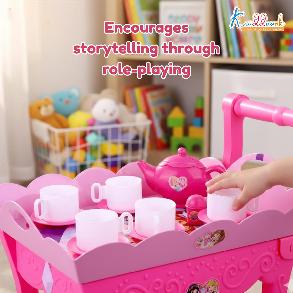 Kriiddaank Barbie 32 Pieces Tea Set Trolley for Kids 3Y+ with Music and Sounds