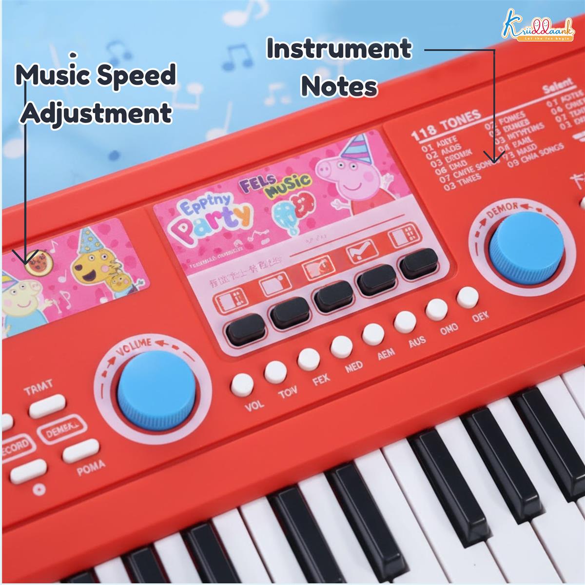 Kriiddaank Hasbro Peppa Pig 61-Key Digital Keyboard Piano for Kids