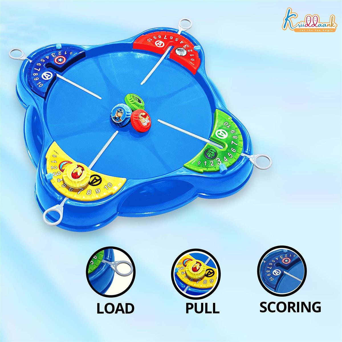 Kriiddaank Marvel Avengers Theme Spinning Top Battle Set - Includes 1 Arena Base, 4 Rip Cords & 4 Tops