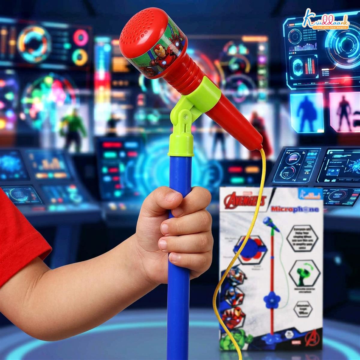 Kriiddaank Marvel Avengers Karaoke Microphone with Adjustable Stand for Kids Red