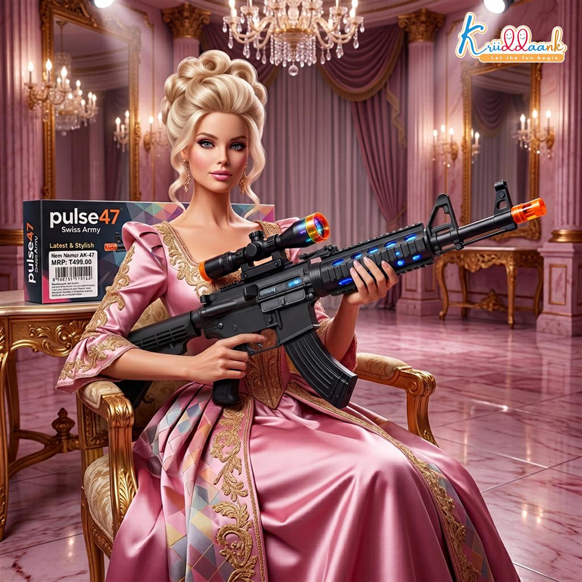 Kriiddaank AK-47 Style Toy Rifle - Realistic Battery Operated Soft Bullet Blaster with Lights, Sound & Bayonet