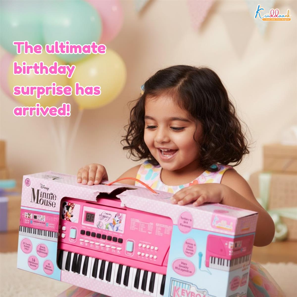Kriiddaank Disney Minnie Mouse 61-Key Keyboard Piano for Kids