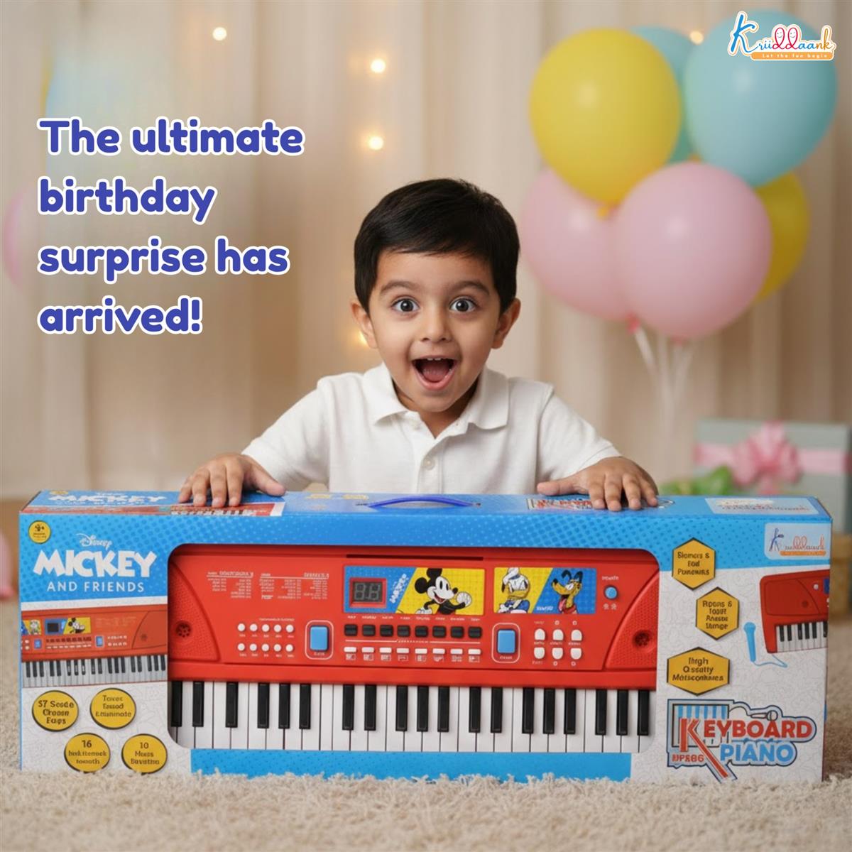 Kriiddaank Mickey Keyboard Piano for Kids - 60 Keys