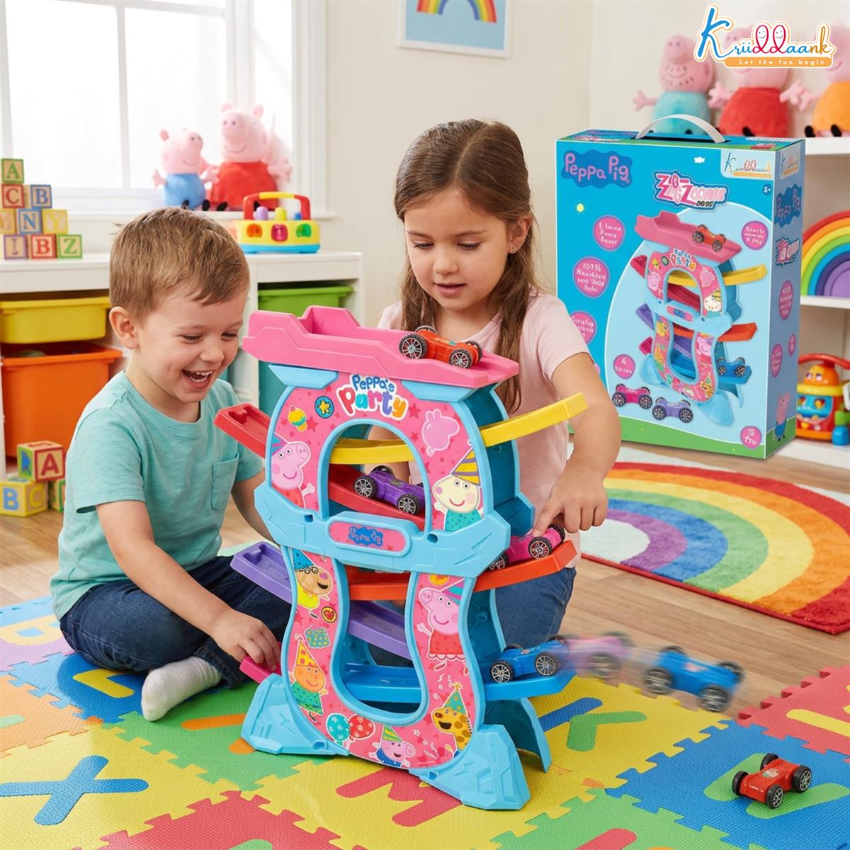 Kriiddaank Peppa Zig Zag Zoomer Ramp Racer Car Track for Toddlers Blue