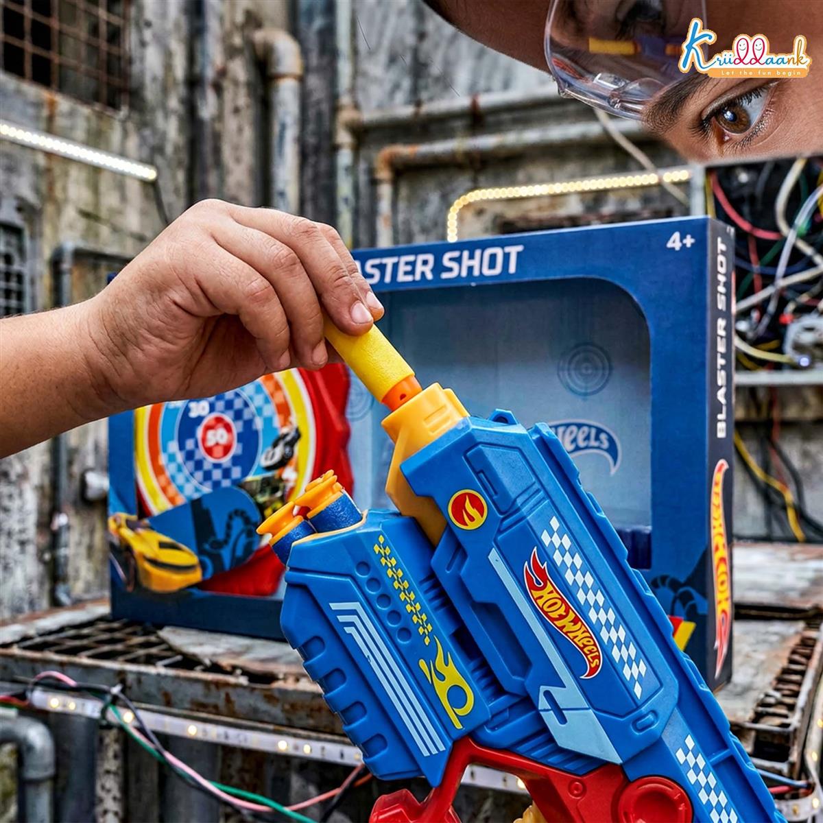 kriiddaank Hot Wheels Blaster Gun Toy for Kids - Soft Bullet Foam Blaster with 10 Darts, Target Board & Safety Glasses