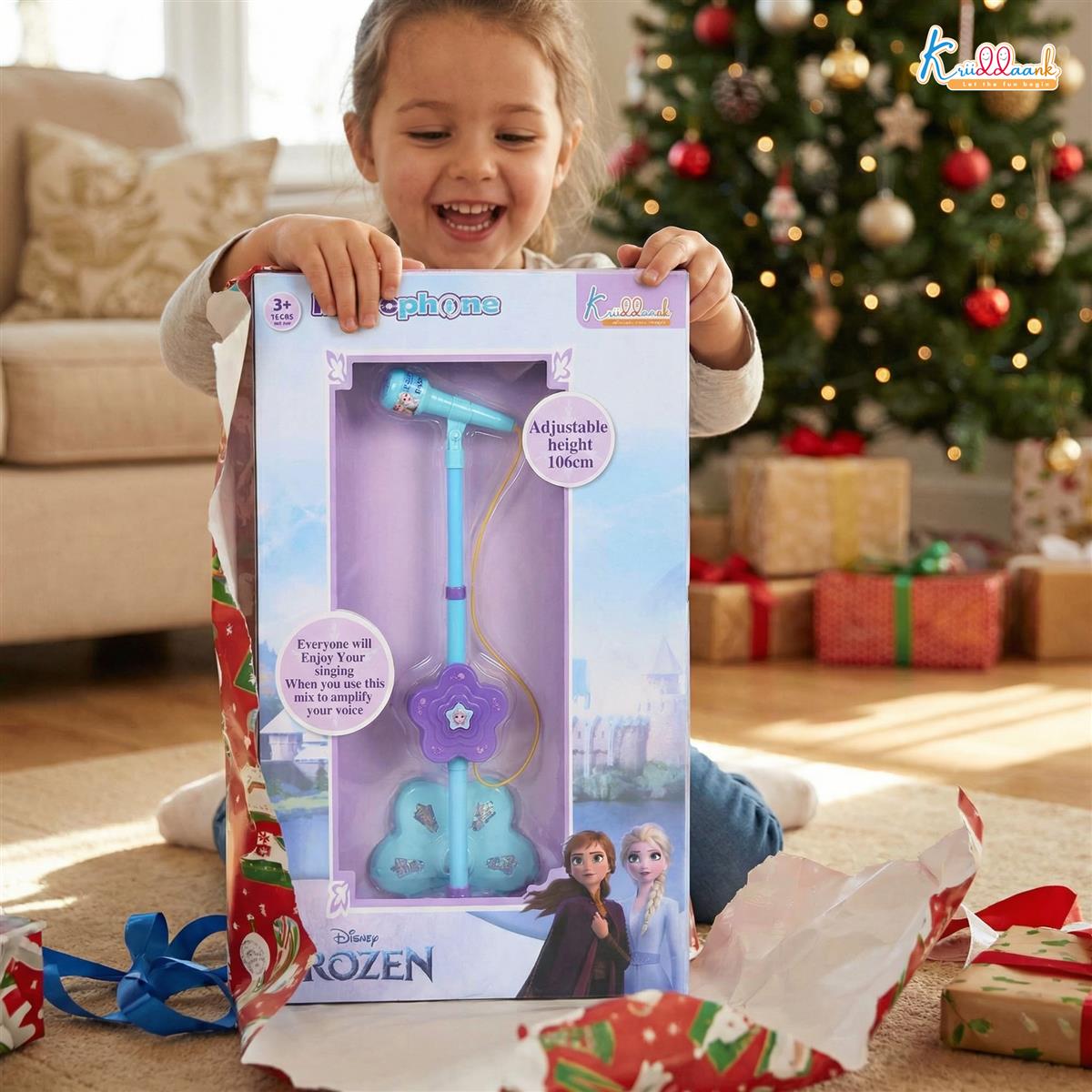 Kriiddaank Frozen Theme Karaoke Microphone with Adjustable Stand for Kids Sky blue