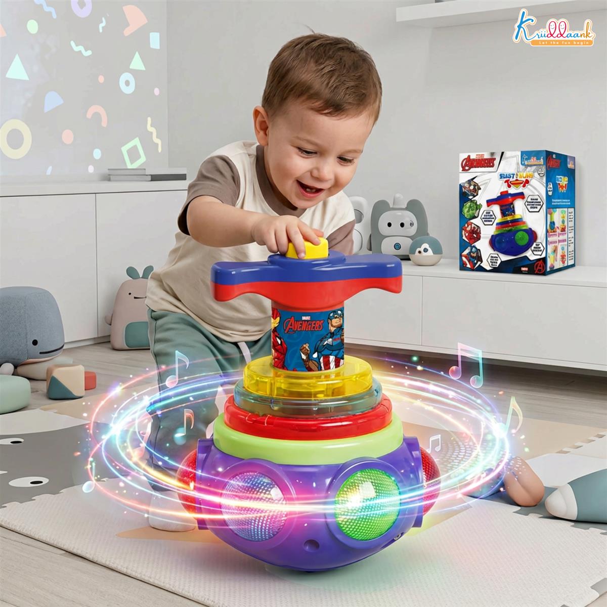 Kriiddaank Avengers Dizzy Glow Top - LED Light Up & Musical Spinning Toy for Kids