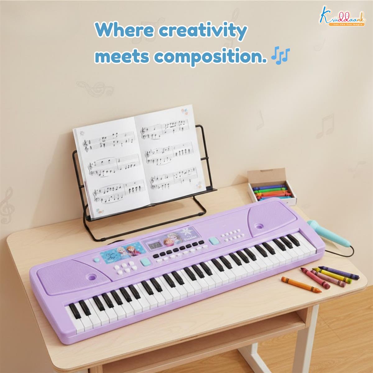 Kriiddaank Frozen Keyboard Piano for Kids - 61 Scale Organ Keys Purple