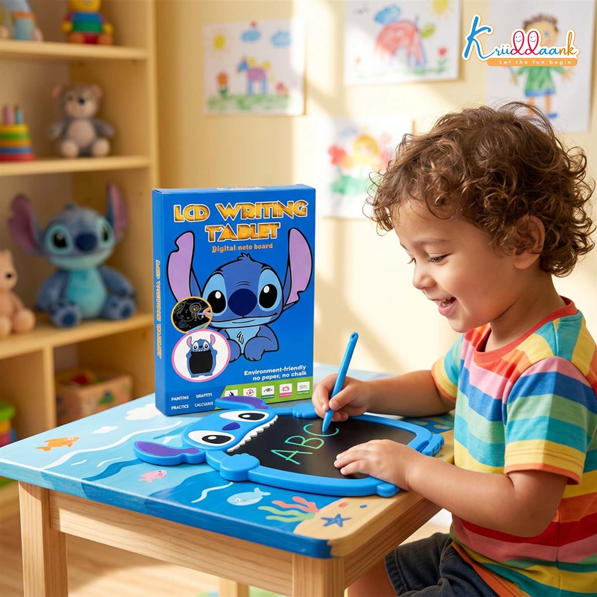 Kriiddaank Stitch LCD Writing Magic Tablet for Kids - 8.5 Inch Colorful Drawing Pad, Blue