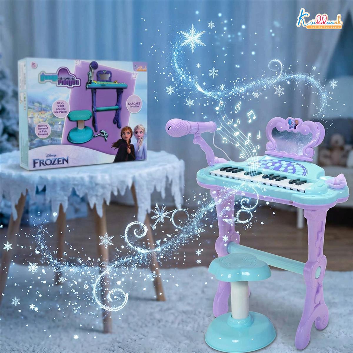 Kriiddaank Frozen-Themed Little Pianist Keyboard with Microphone & Stool