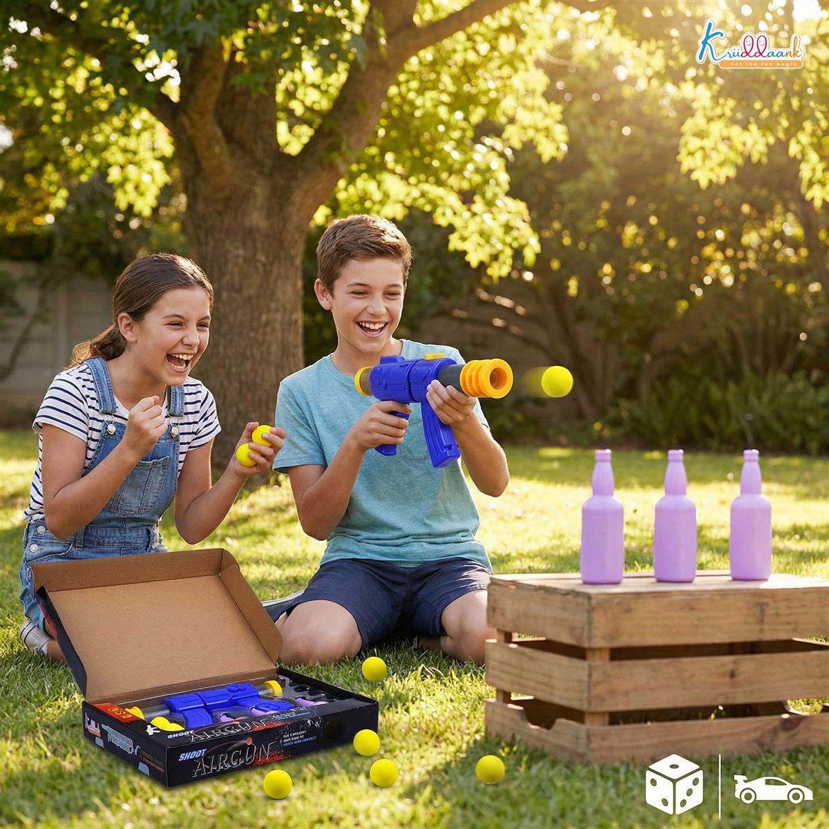 Kriiddank Foam Dart Gun Soft Ball Air-Powered Blaster Toy for Kids - Shooting Game with Target Boards & 16 Pieces