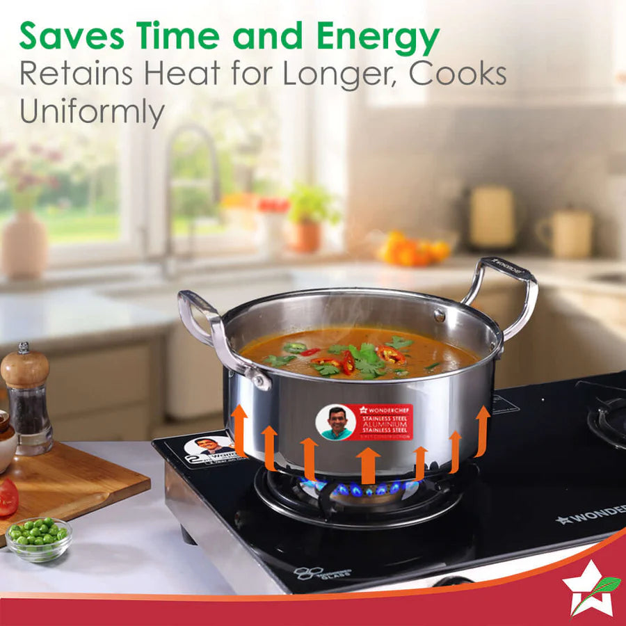 Wonderchef  Stella Triply Stainless Steel Casserole with Lid  3.5L, 22cm