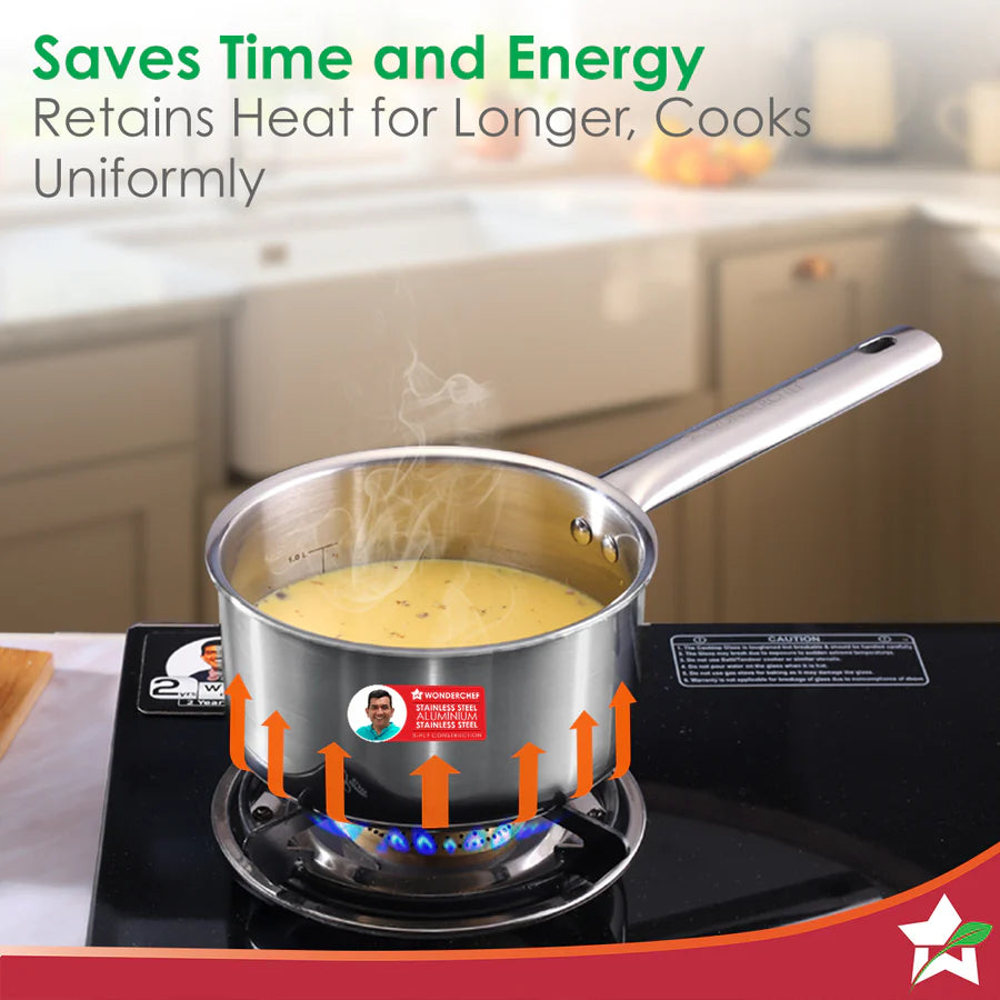 Wonderchef Stella Triply Stainless Steel Milk Pan | 16 cm, 1.7 L