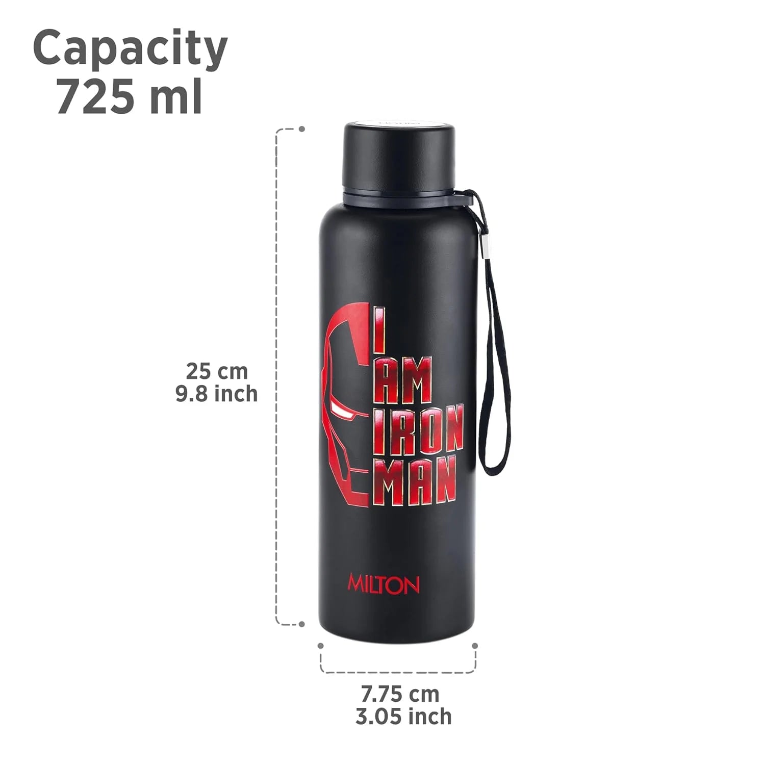 Milton Marvel Iron Man Artedge Water Bottle Black 725ML