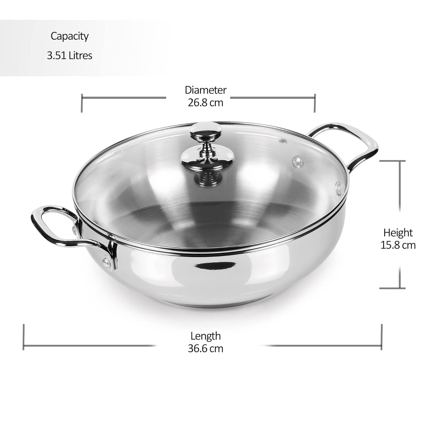 Milton Stainless Steel Kadhai with Glass Lid