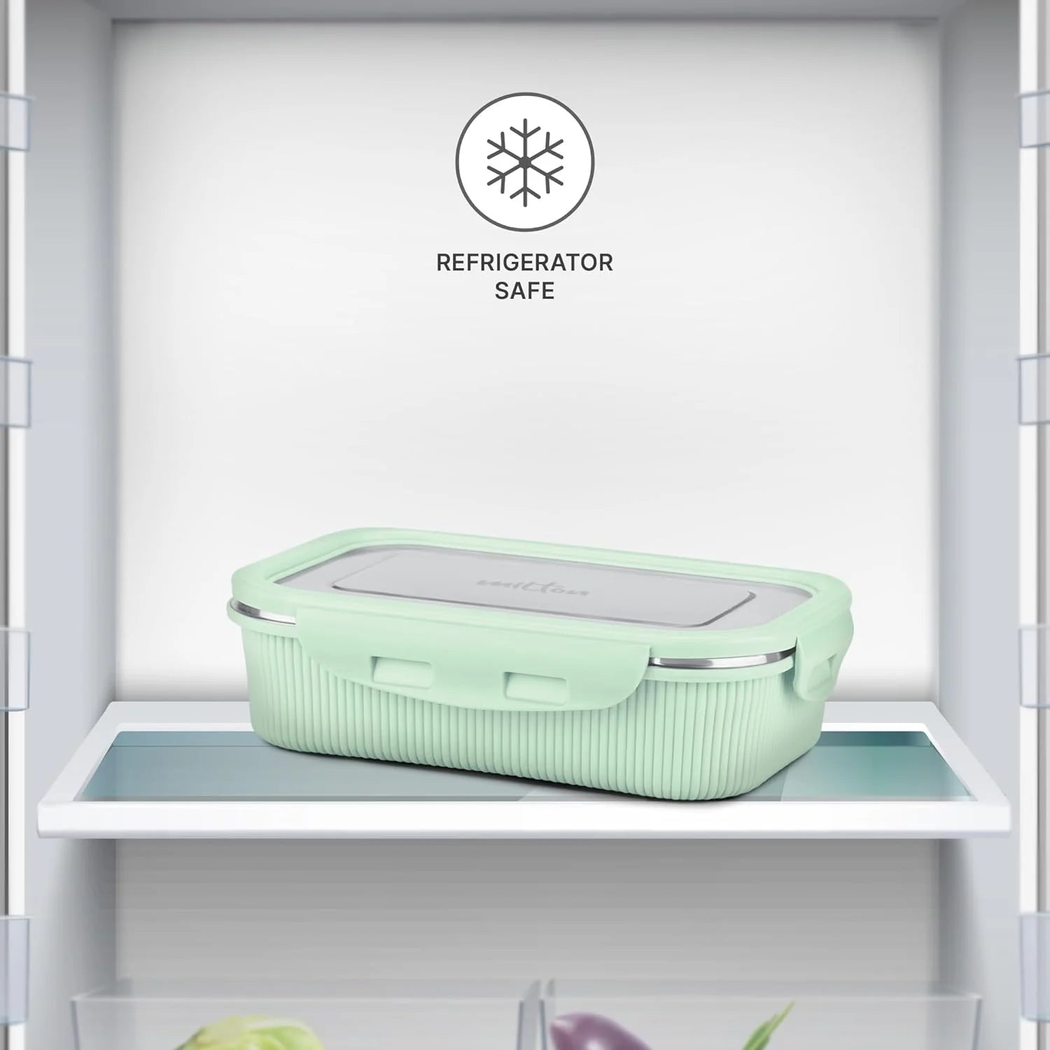 Milton Borosilicate Clip Fresh Rib Square Container Aqua Green 400ML