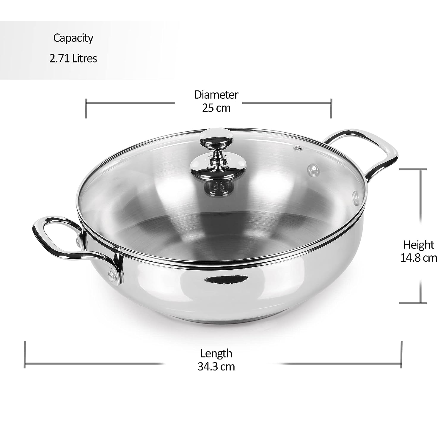 Milton Stainless Steel Kadhai with Glass Lid