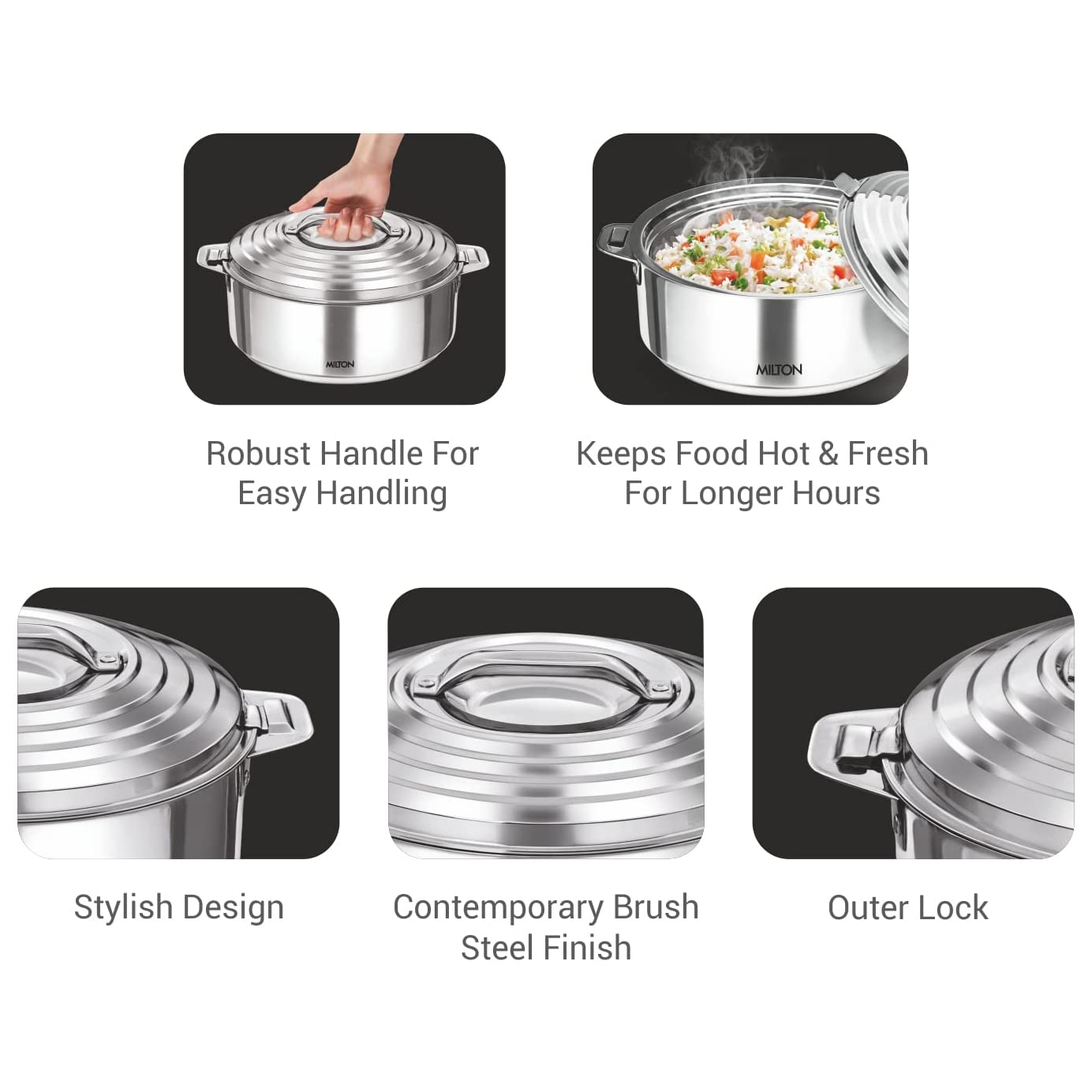 Milton Galaxia Stainless Steel Casserole 1000/1500/2500 ML 3pcs set