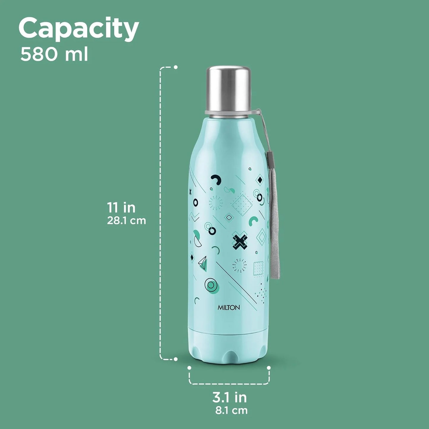 Milton Steel Linear Insulated Water Bottle Aqua Green 580ML