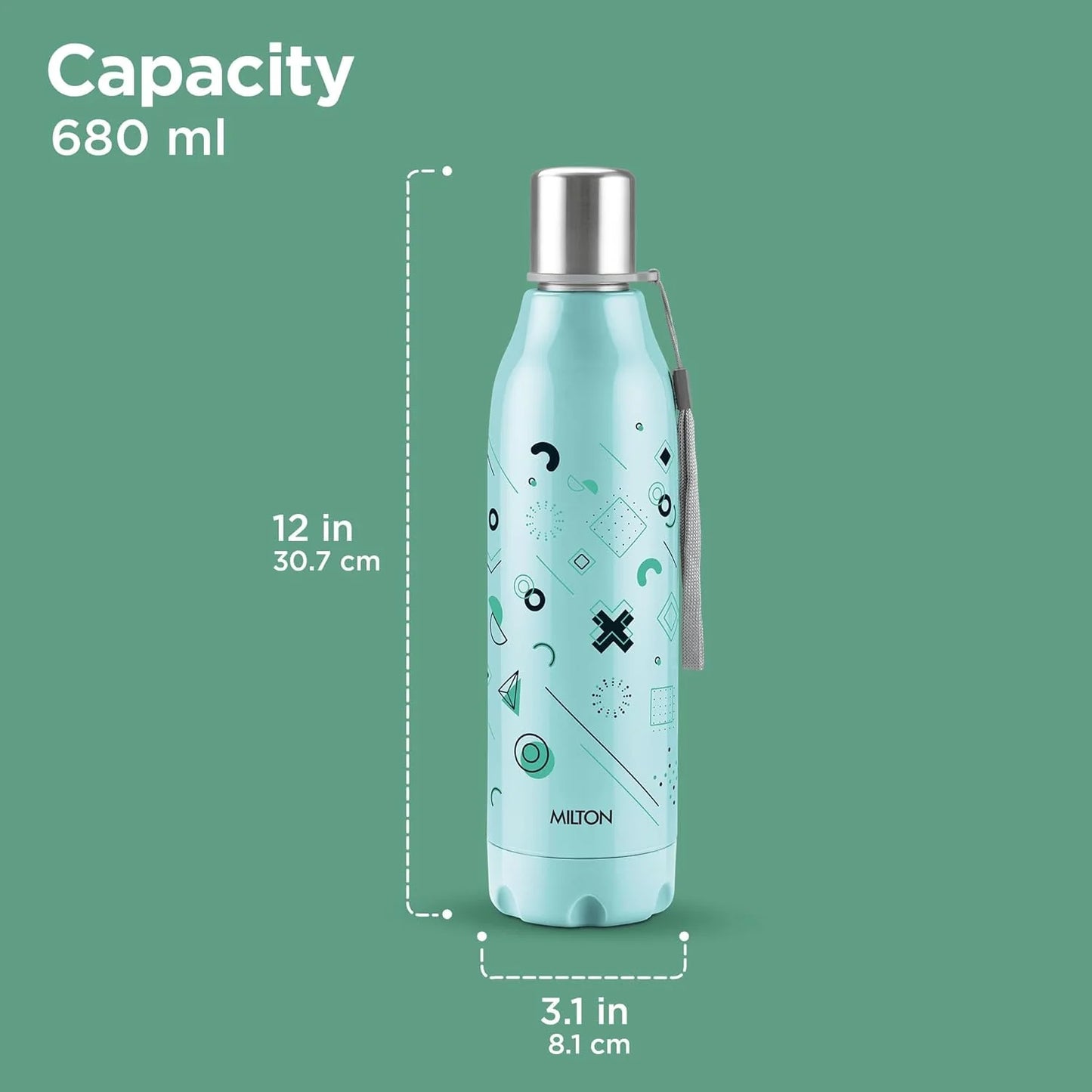 Milton Steel Linear Insulated Water Bottle Aqua Green 680ML
