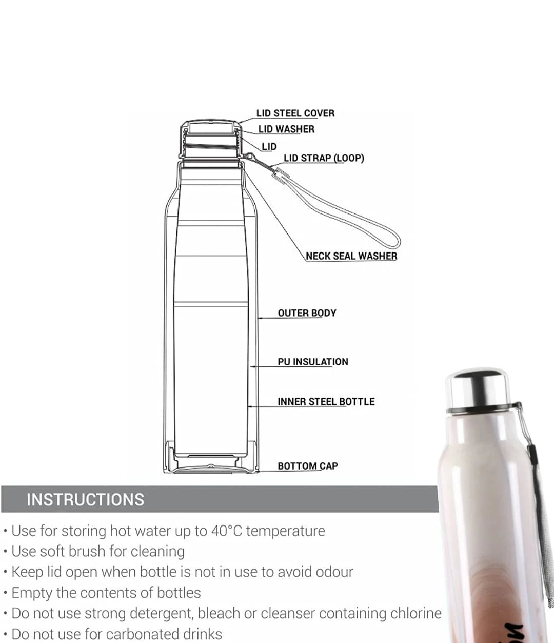 Milton Steel Marble Water Bottle