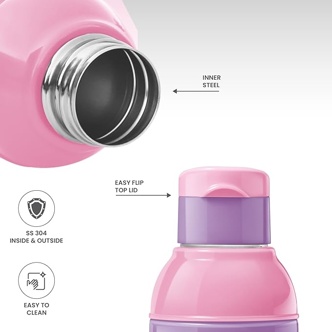 Milton Steel Barbie Kids Sipper Bottle Purple 400ML
